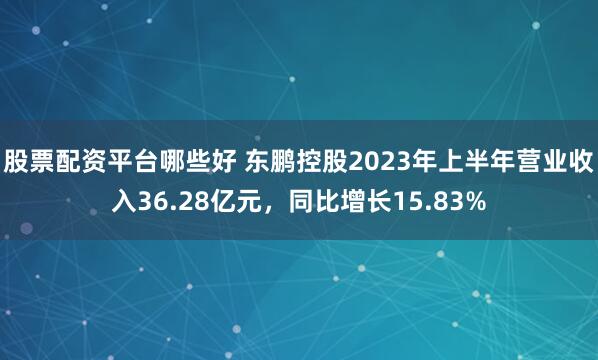 股票配资平台哪些好 东鹏控股2023年上半年营业收入36.28亿元，同比增长15.83%